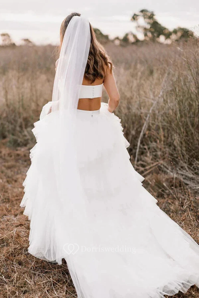 Tulle Two-Tone Empire A-line Layered A-line Wedding Dress view 2