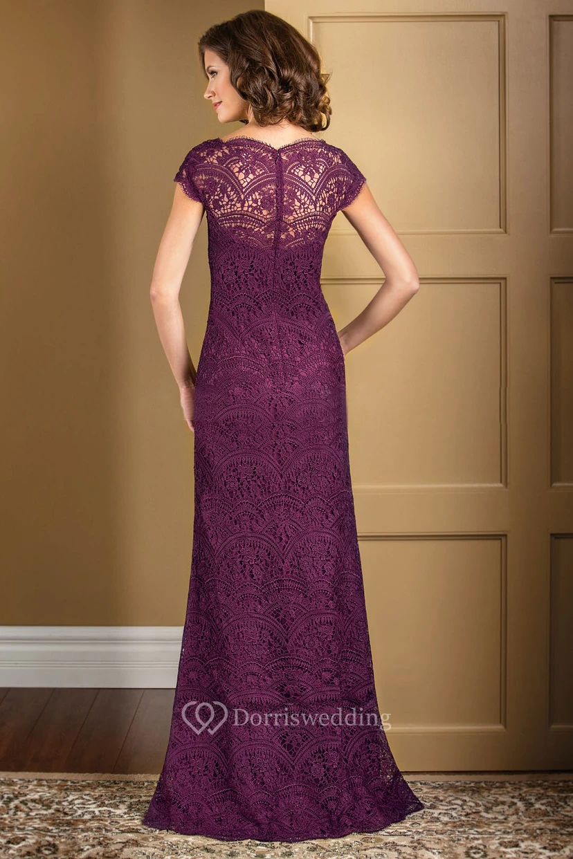 Cap-Sleeved Lace Gown With Illusion Neckline view 2