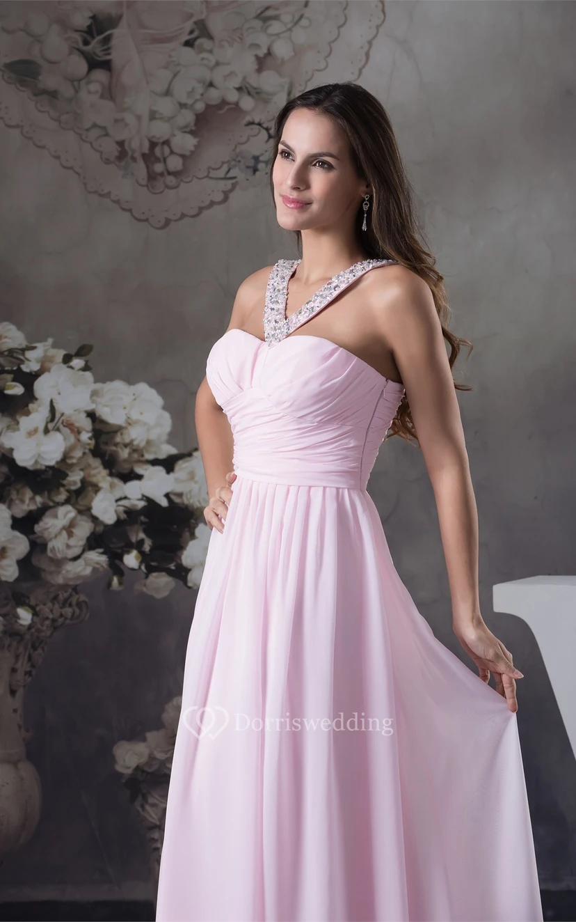 Pastel Chiffon Long Criss-Cross Beading and Dress With Pleats view 2