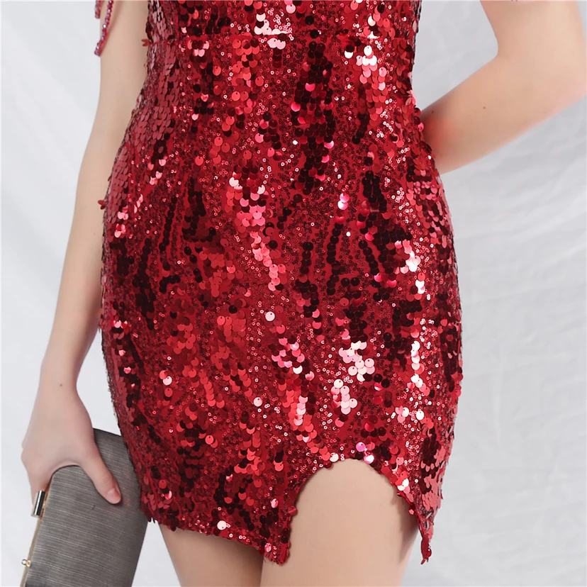 Robe courte à sequins ornée de perles et de sequins irisés, idéale au quotidien. Jupe courte. view 63
