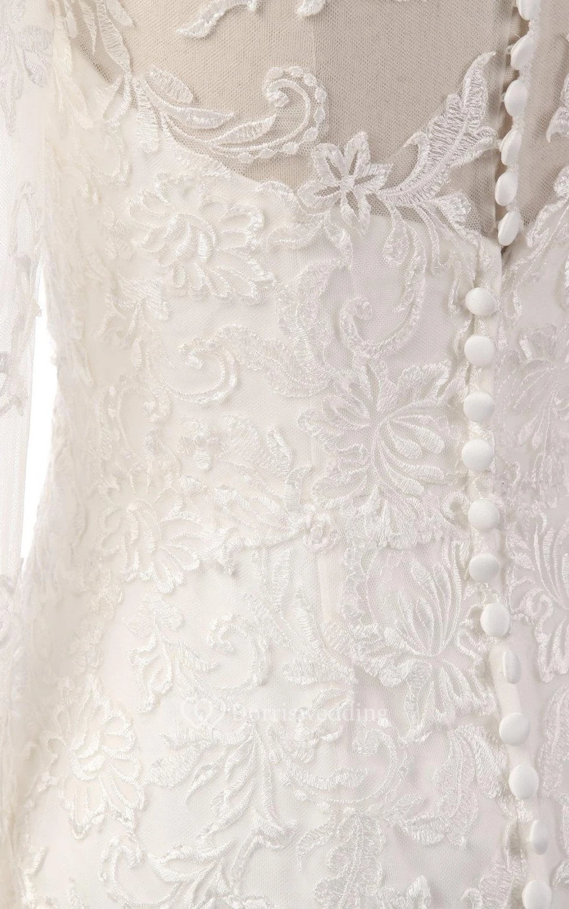 Meerjungfrauenkleid mit langen Ärmeln aus Spitze und Stickereien mit Illusionseffekt view 3