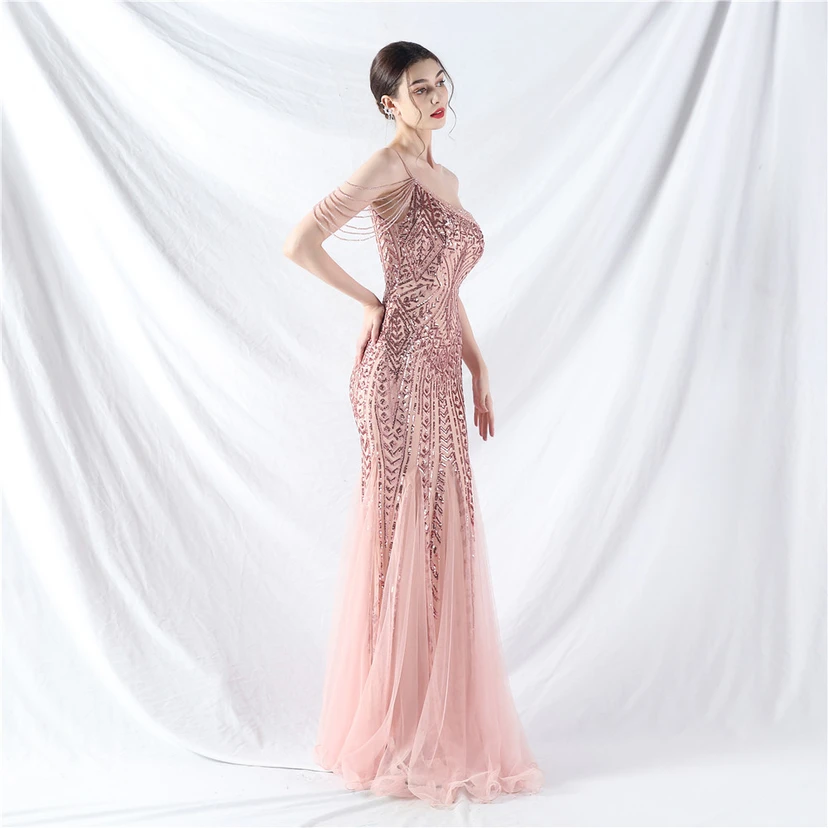 Robe de soirée haut de gamme ornée de perles de positionnement, de fleurs et de broderies en tulle. view 84