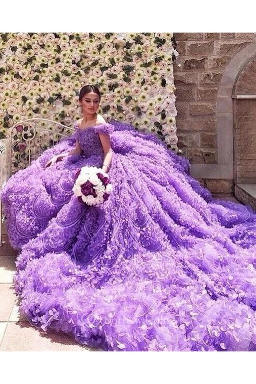 purple wedding dress long sleeve Purple Tulle Layers Long A-Line Prom Dress, Cute Long Sleeve Evening G