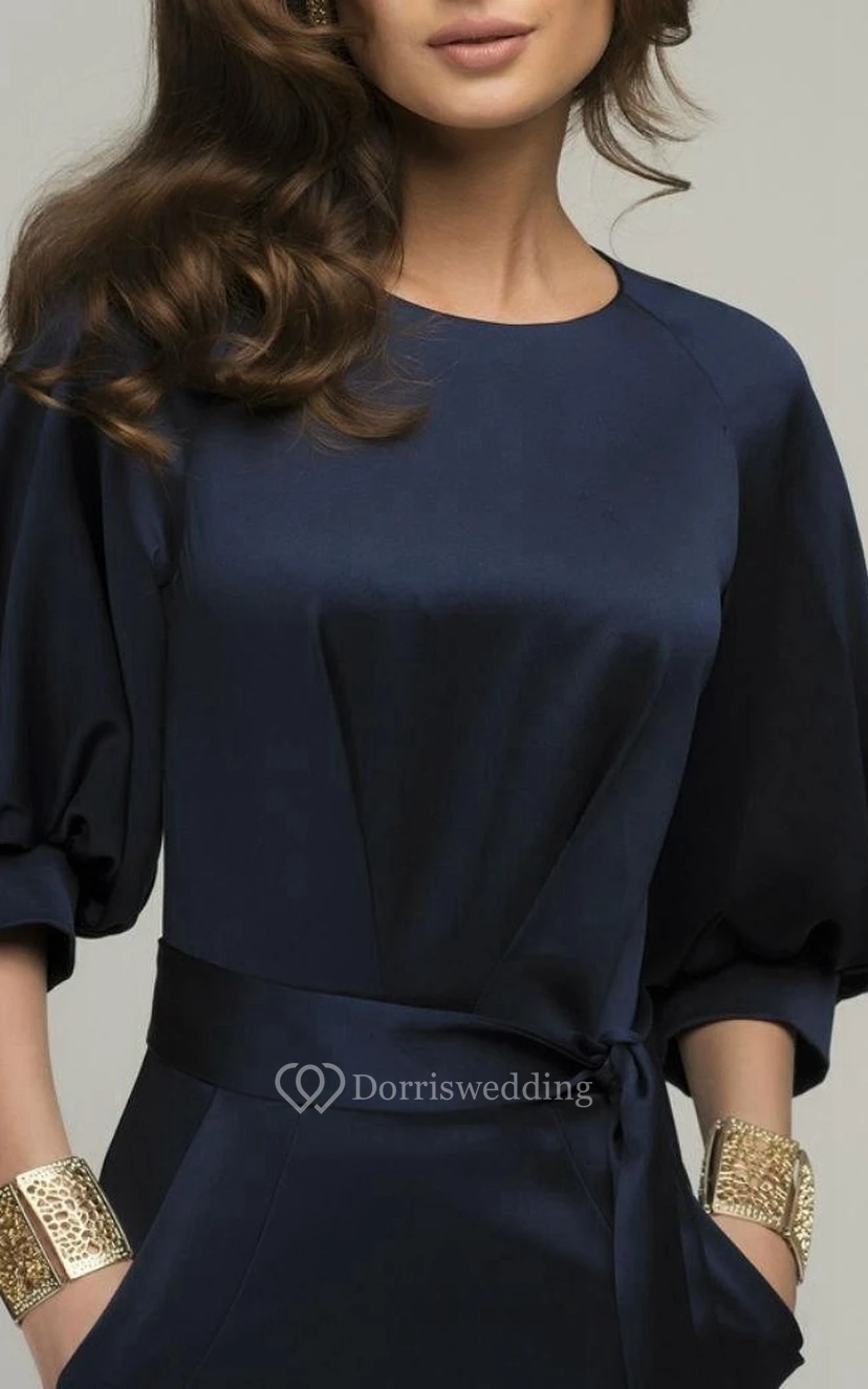 Navy Blue Formal Retro Knee-Length Pencil Wedding Guest Dress view 4