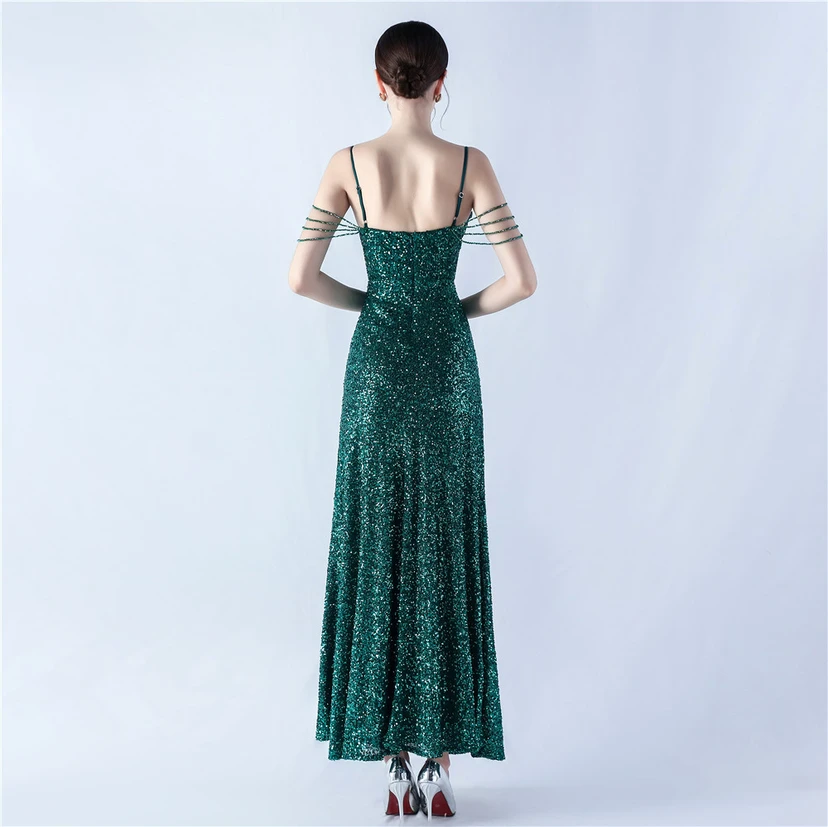Sling A-Line Large Swing Mesh Sequin Evening Dress view 20
