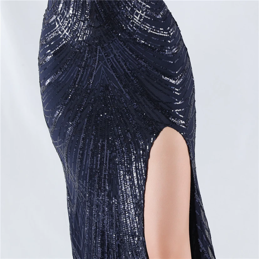 Positioning Flower Beaded Craft Beaded One-Shoulder Oblique Collar High Slit Evening Dress view 50