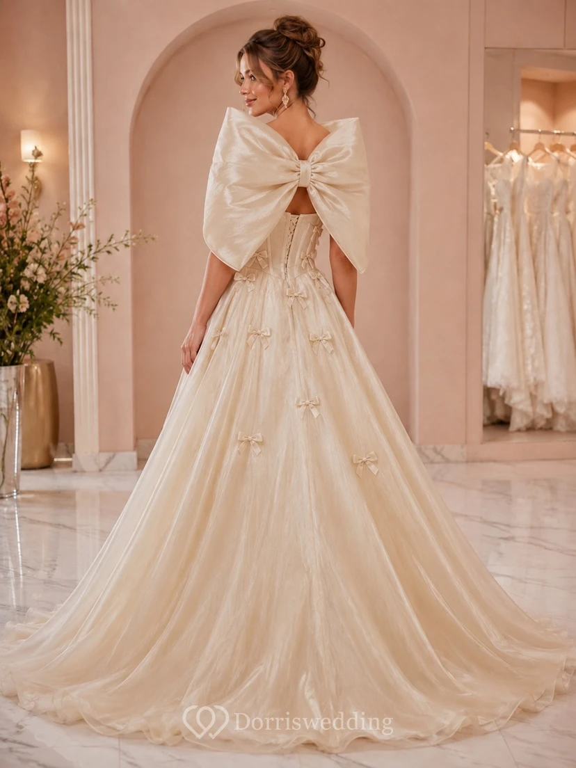 Elegantes Brautkleid in A-Linie mit hohem Kragen view 2