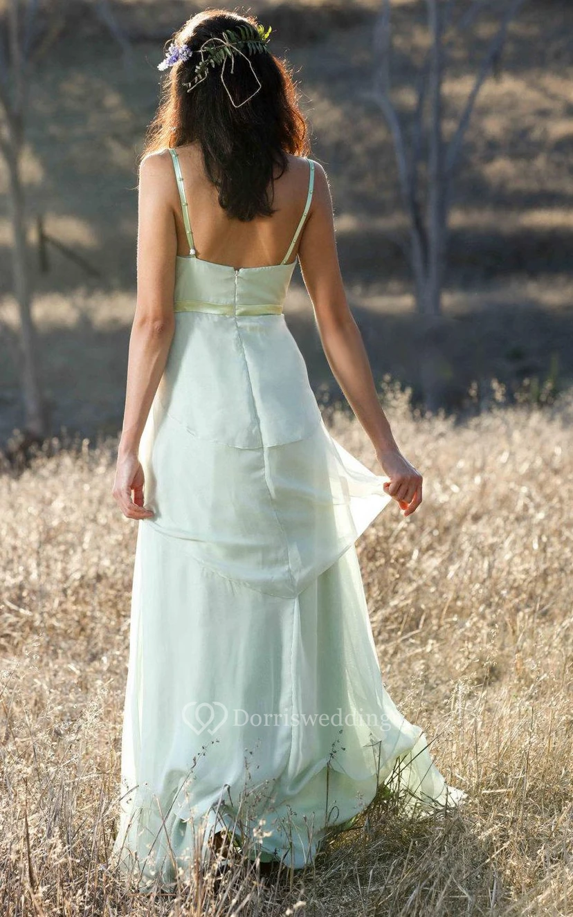 Spaghetti Straps V Neck Empire Layered A-line Chiffon Long Dress view 3