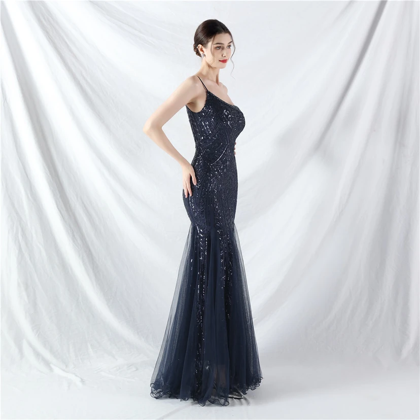 Crafted Beaded Positioning Flower Beads Splicing Mesh Gauze High-End Evening Dress view 44