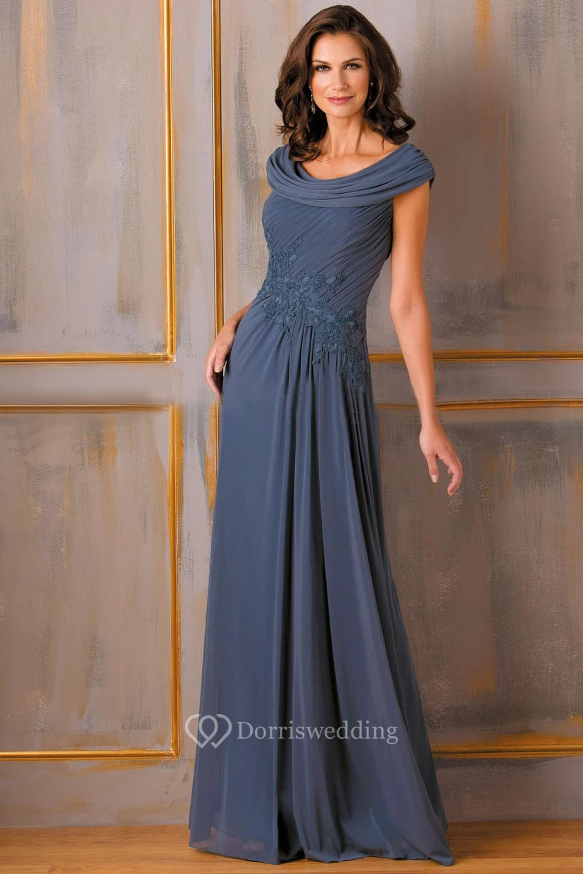 Elegant Draped Cowl Neck Evening Gown with Lace Embellishments video preview