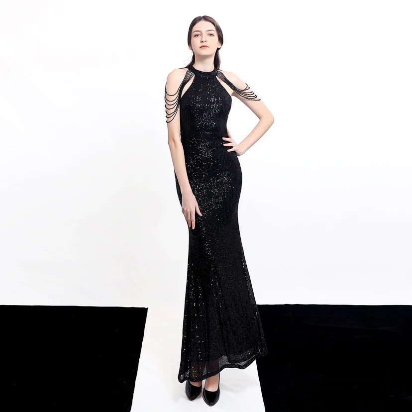 Robe de soirée élégante à col halter et sequins diamants Aura Queen, style banquet temperament view 14
