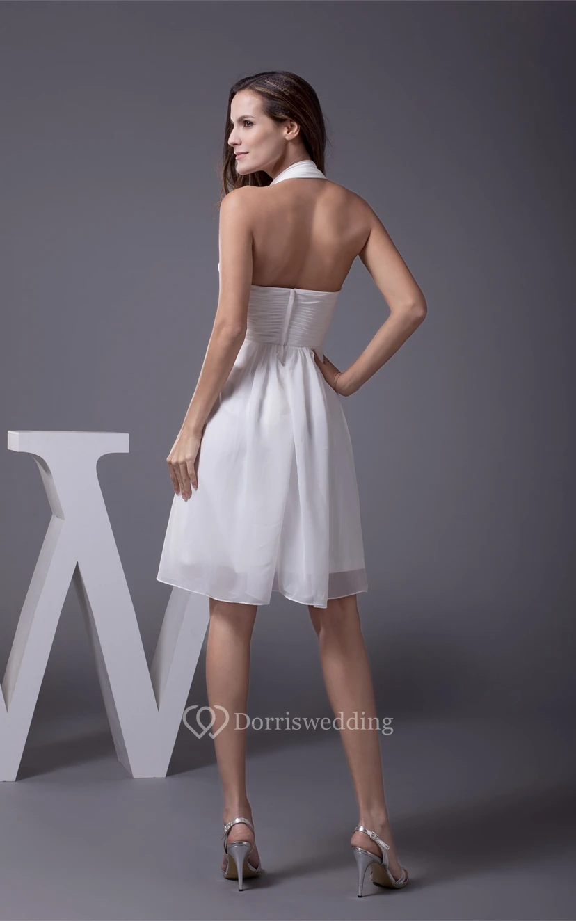 Vestido sin mangas hasta la rodilla con escote halter, corte en A, fruncido y abalorios. view 8