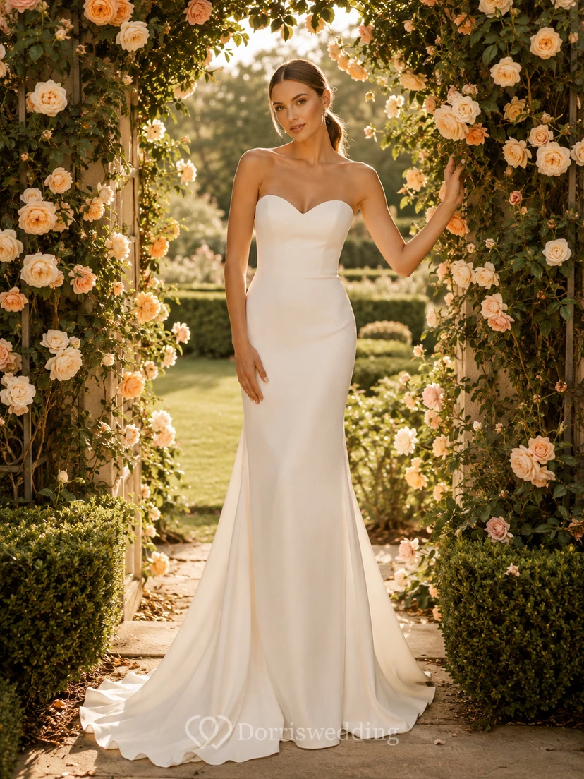 Simple Sweetheart Mermaid Garden Elopement Minimal Bridal Gown