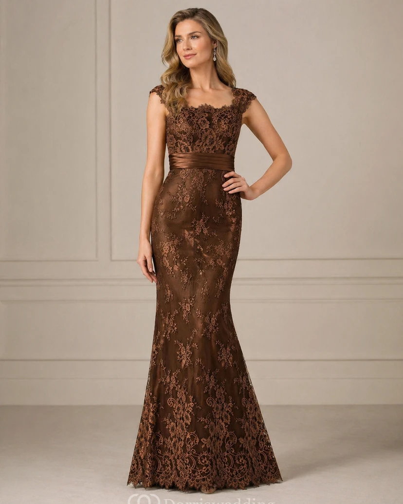 Cap-Sleeved Mother Of The Bride Dress With Appliques And Square Back view 4