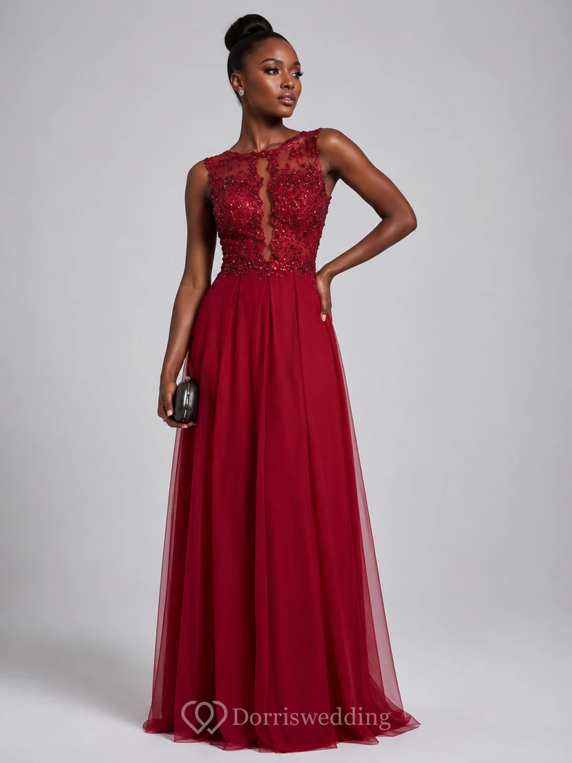 Elegant Beadings Lace Appliques Evening Dress A-line Floor-length view 5