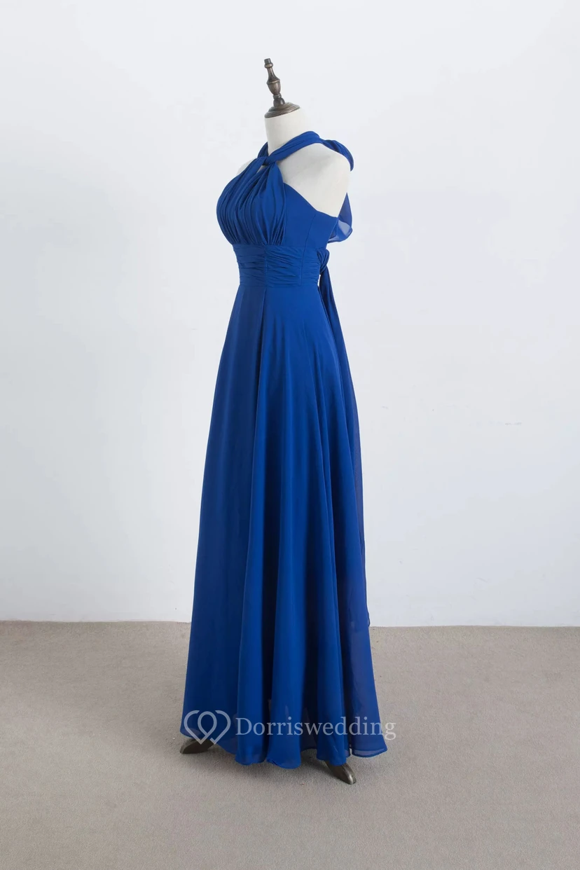 A-Linien-Brautjungfernkleid aus Chiffon, ärmellos, bodenlang und mit Falten, Neckholder view 6