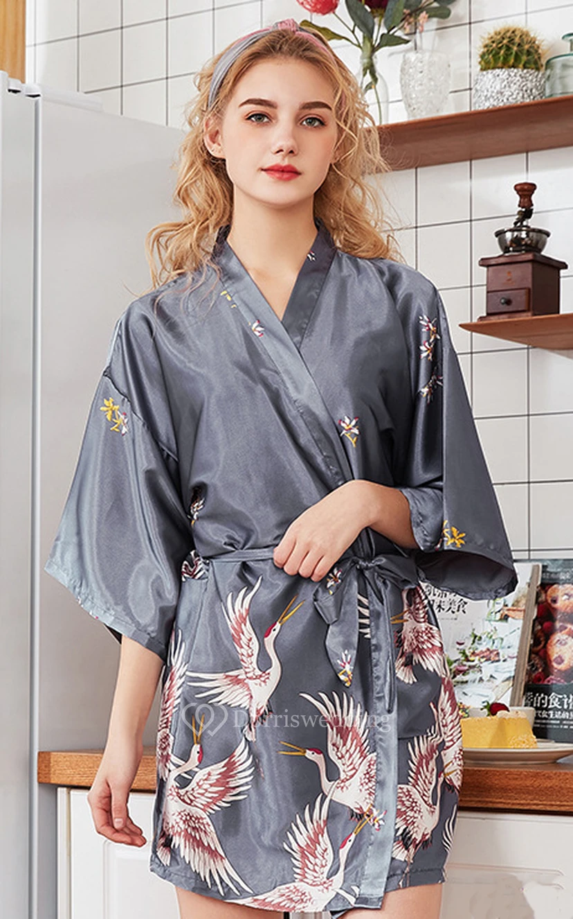 Floral Bride Bridesmaid Short Robe view 5