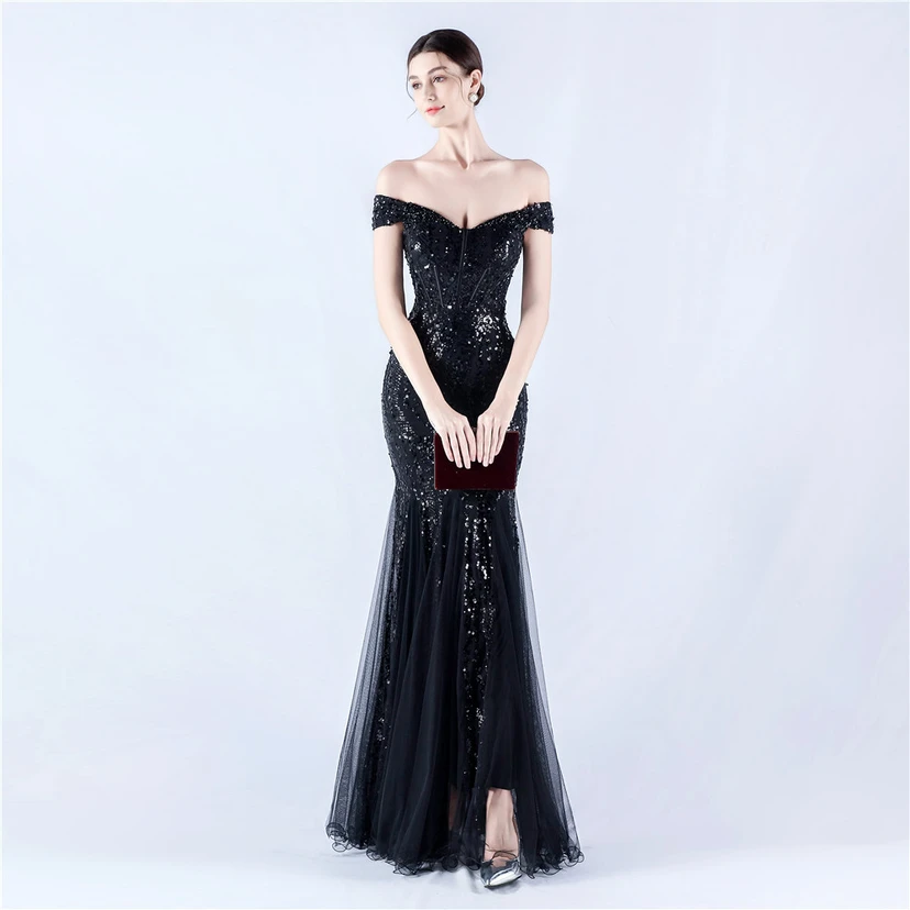 Craft Beading Mesh Sequins Evening Dress Annual Meeting Performance Host view 59