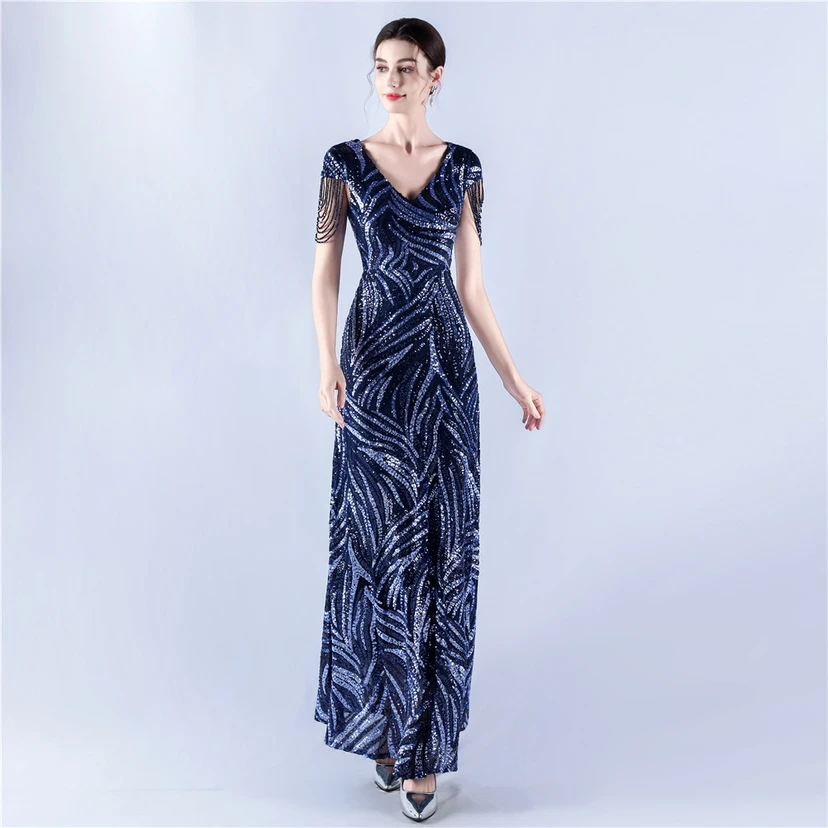 A-Line Big Swing Dress Skirt Encrypted Sequined Craft Beaded Evening Dress view 37
