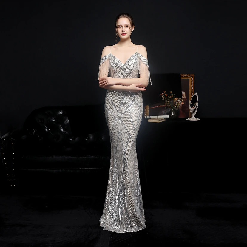 Sequined Fishtail Long Dress Performance Internet Celebrity Event Banquet Car Model Etiquette Evening Dress view 37