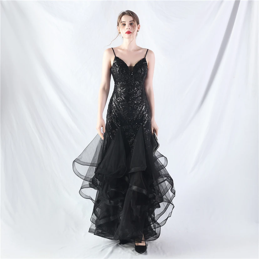 Vestido de actuación para celebración de baile caliente con cuentas de flores y posicionamiento de red rígida. view 32