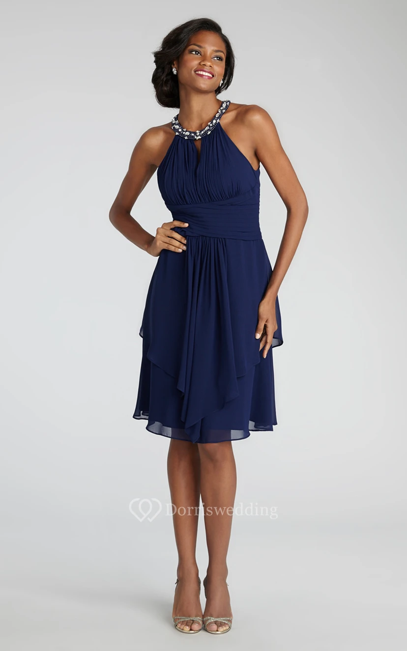 Short Chiffon Dress With Beaded Jewel Neck view 18