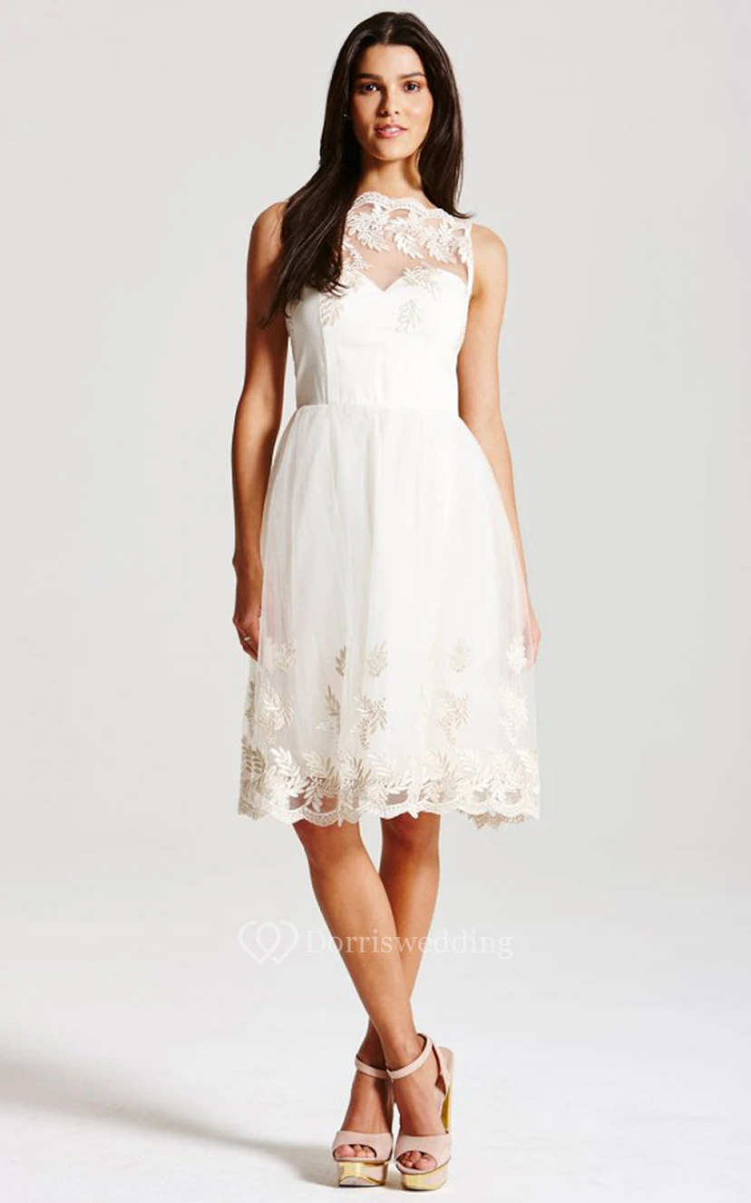 High-Neck Knee-Length Dress With Lace And Illusion Straps view 5