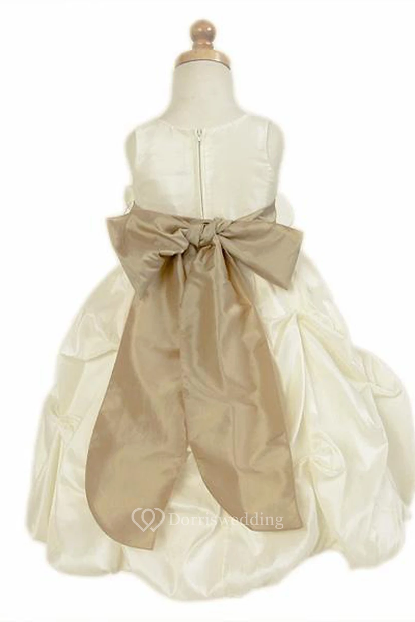 Ankle-Length Floral Pick Up Taffeta Flower Girl Dress view 2