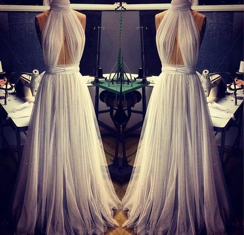 Elegant White High-Neck Prom Dresses Long Evening Party Gowns view 2