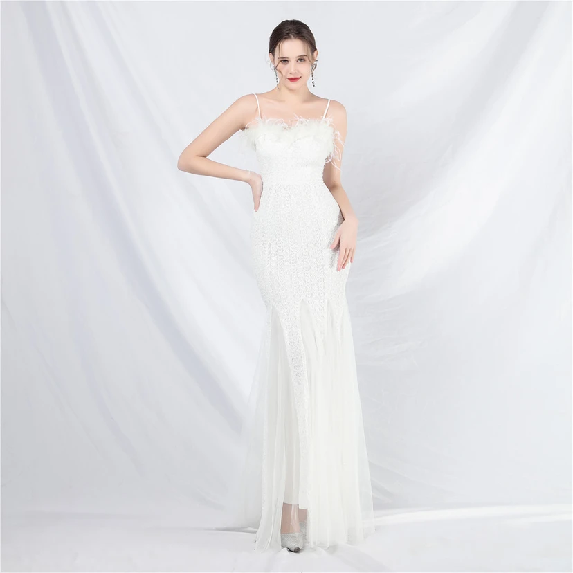 Craft Ostrich Feather Mesh Sequined Long Evening Dress video preview