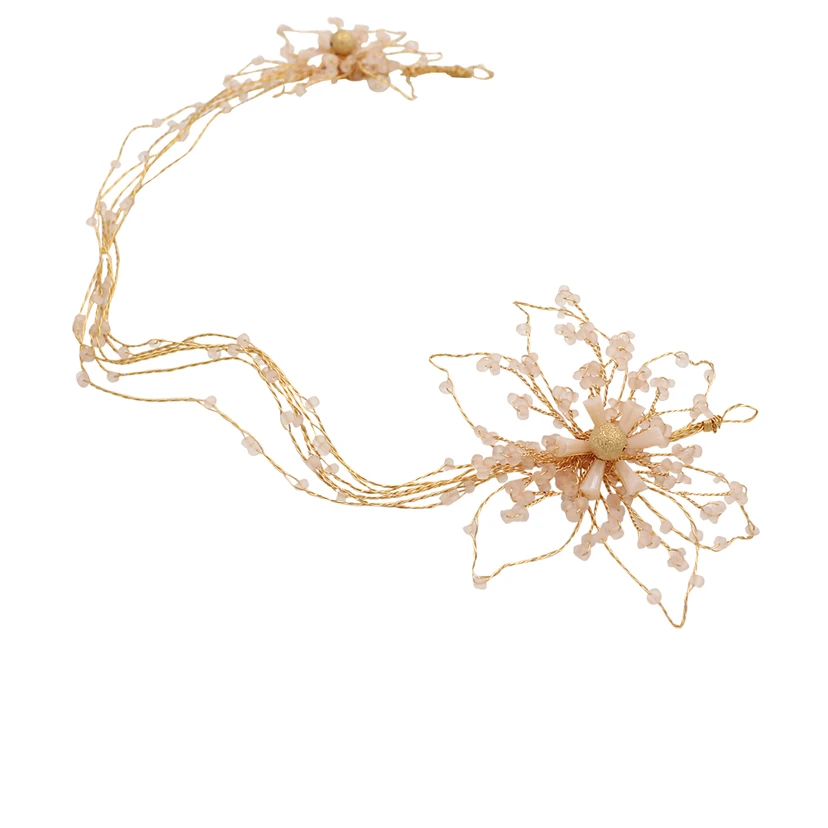 Goldene, romantische Perlenstirnbänder mit Blumen view 3