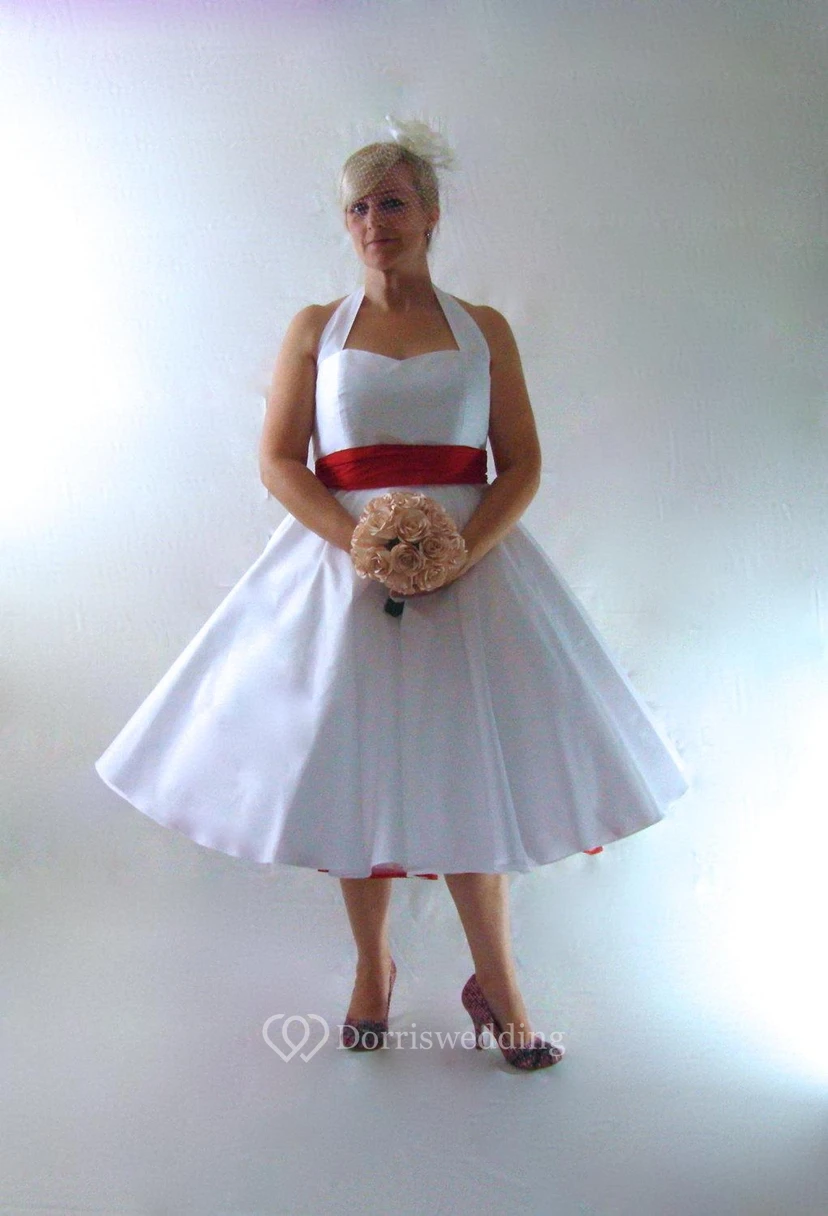 Vestido de tafetán de corte A sin mangas hasta la rodilla con fajín de lazo de satén. view 3
