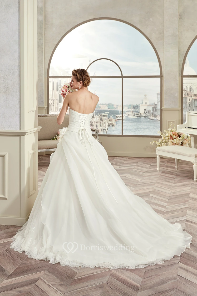 Sweetheart A-Line Bridal Gown With Bandage Waist And Asymmetrical Ruffles view 2