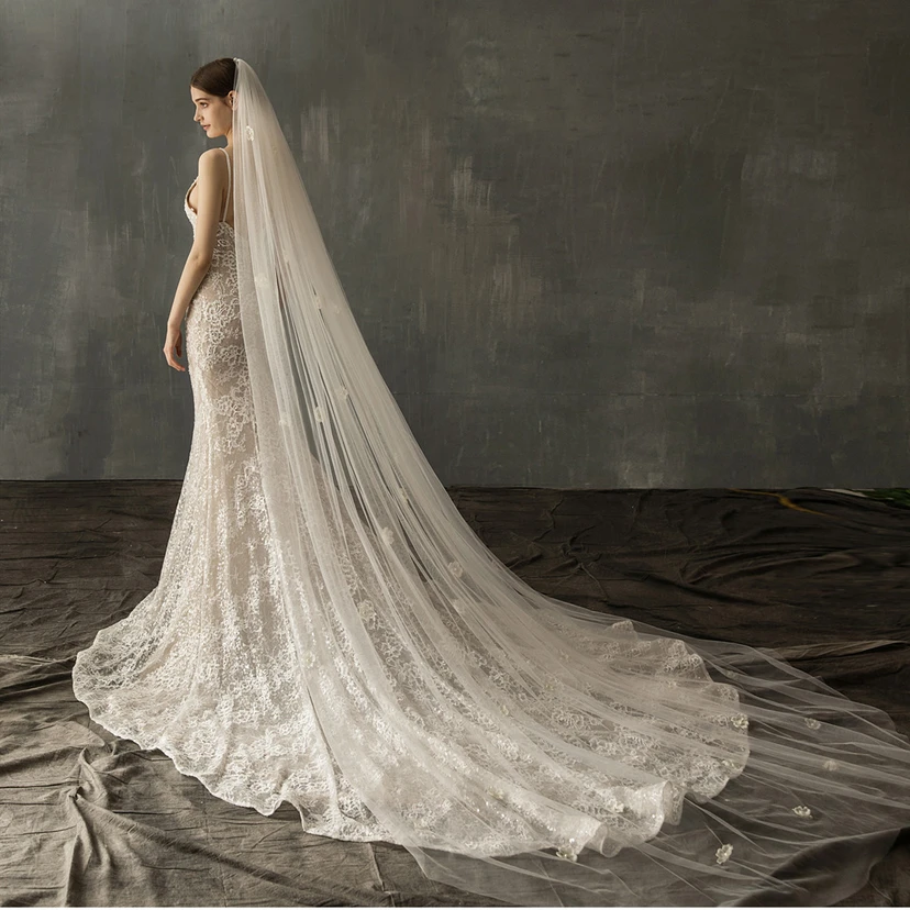 Fairy Cathedral Tulle Veil with Flowers view 3