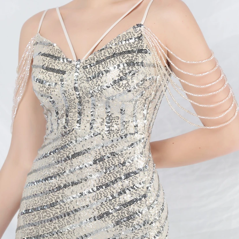 Craft Beaded Long Suspender Evening Dress view 34