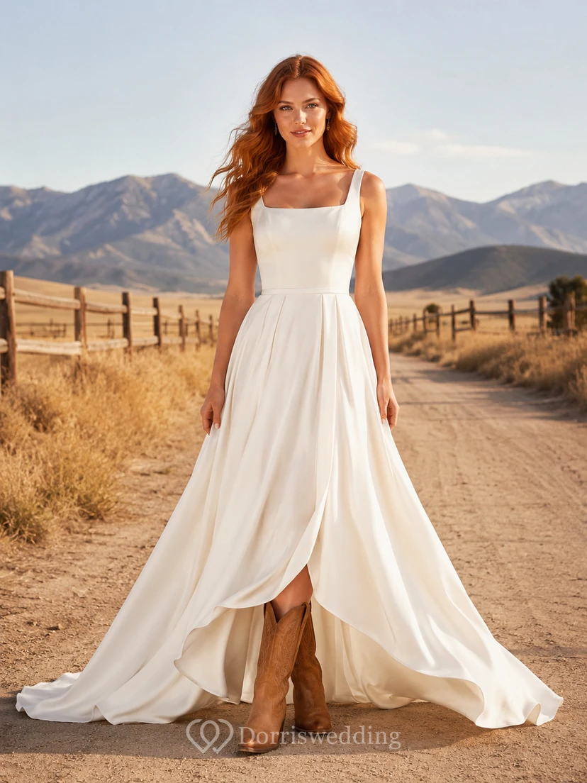 Robe de mariée de maternité à col montant et manches longues en dentelle, style vintage, en tulle.