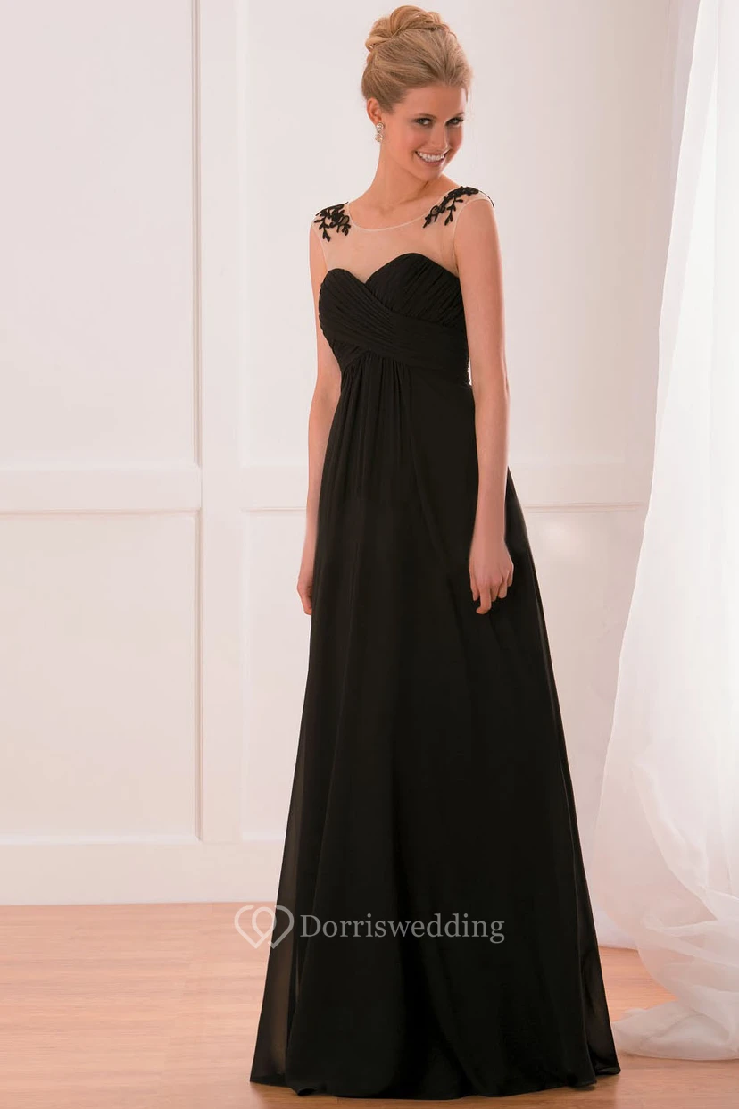 Cap-Sleeved A-Line Gown With Crisscrossed Ruches And Illusion Style