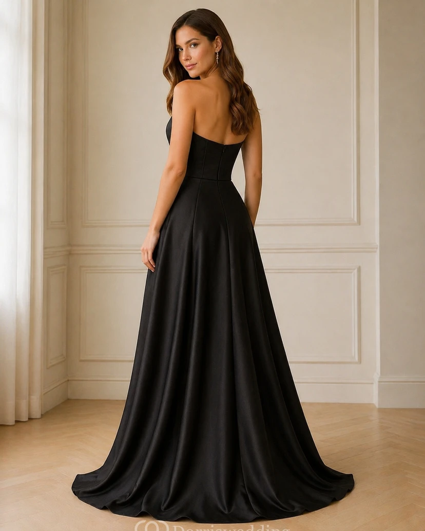 Sweetheart Royal Blue Front Split Satin A-line Dress view 2