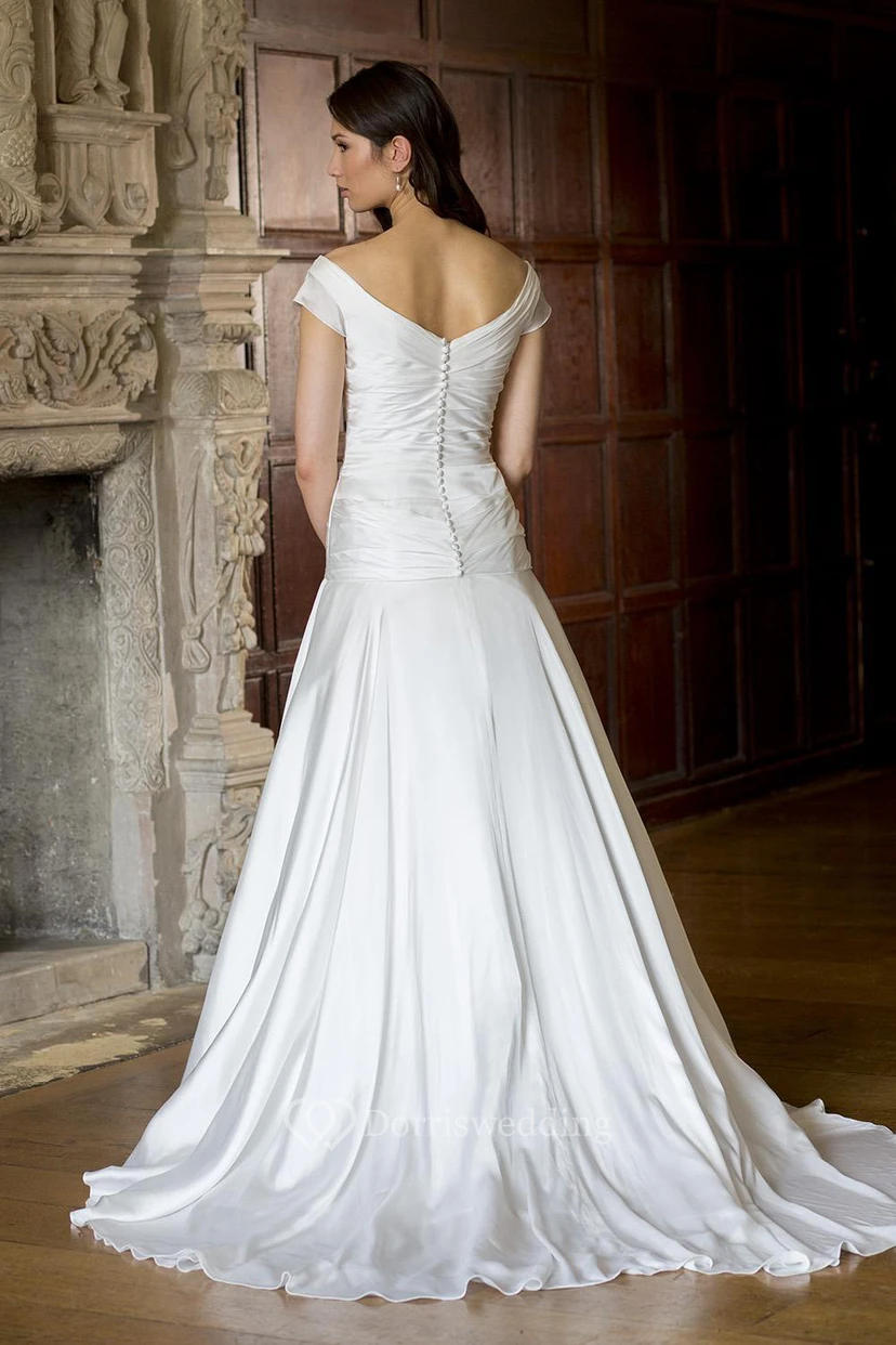 V-Neck Satin Chiffon Wedding Dress With Ruching view 2