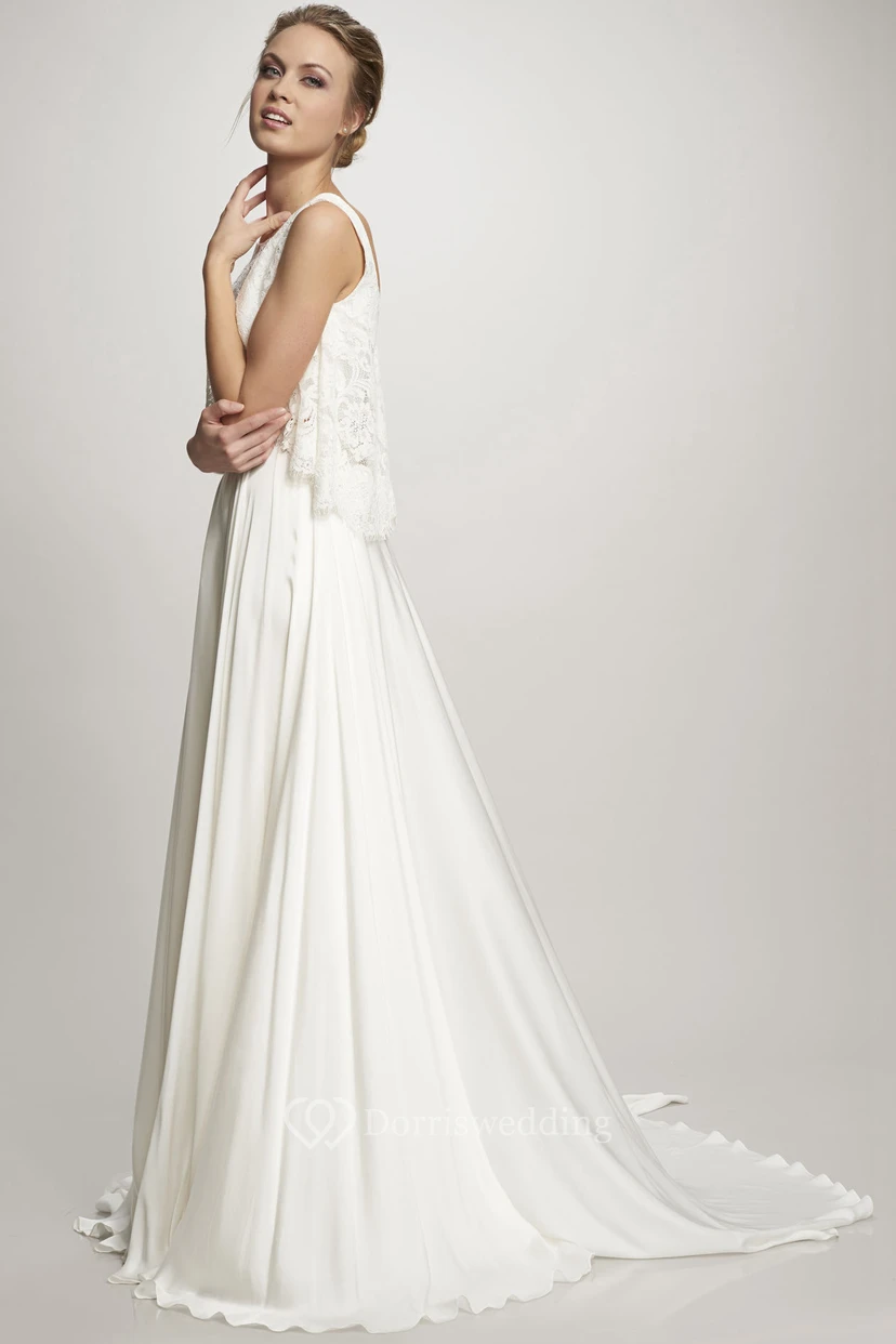 Pleated High Neck Sleeveless Chiffon Wedding Dress view 4