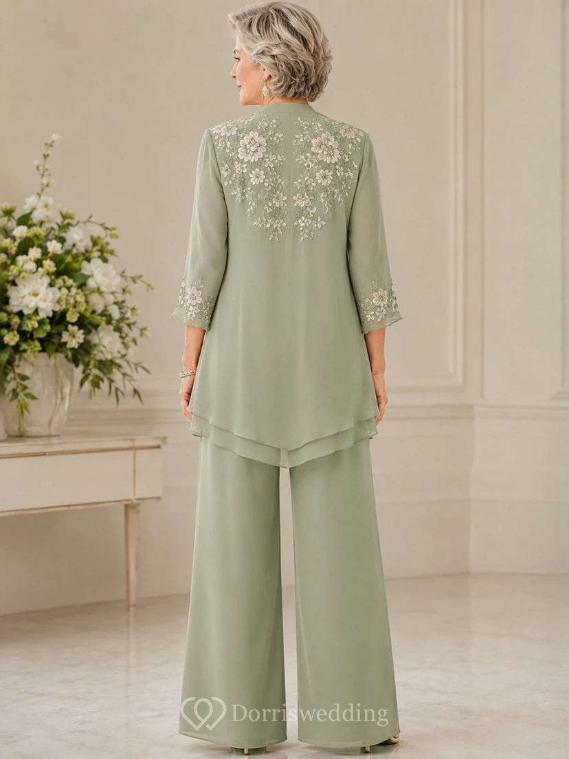 Sage Floral Embroidered Mother Pantsuit Sage Scoop Jewel Jumpsuit Ankle-length view 2