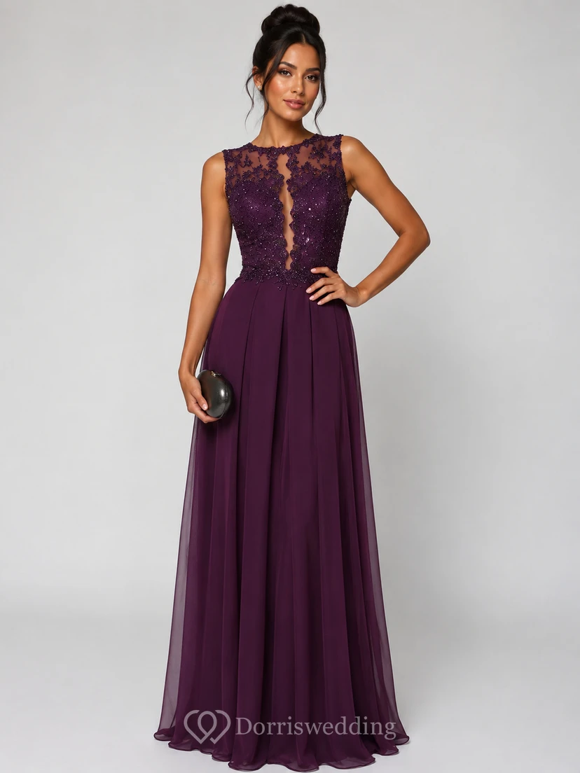 Elegant Beadings Lace Appliques Evening Dress A-line Floor-length view 7