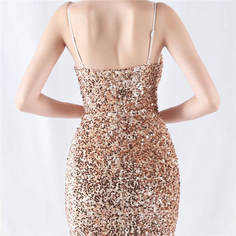 Samtiger, farbverlaufender, perlenbesetzter, sexy Strumpfhalter-Abendkleid view 25