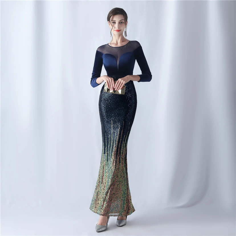 Long-Sleeved Fishtail Evening Dress High-End Atmosphere Elegant Banquet Temperament Velvet Aura Queen view 14