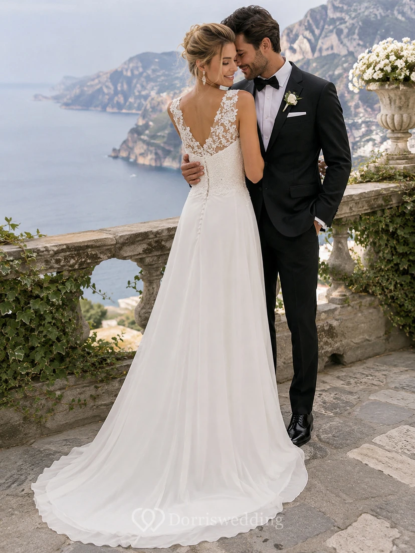 Vestido corto con tirantes, escote corazón en V, fruncido ilusión, apliques de cuentas, bordado de flores, cola de pincelada con flores de ilusión, sin espalda, cremallera, espalda con cordones de ilusión, tirantes con abertura, encaje y lentejuelas. view 3