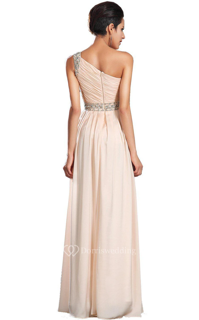 One-shoulder Chiffon Dress With Side Slit view 2