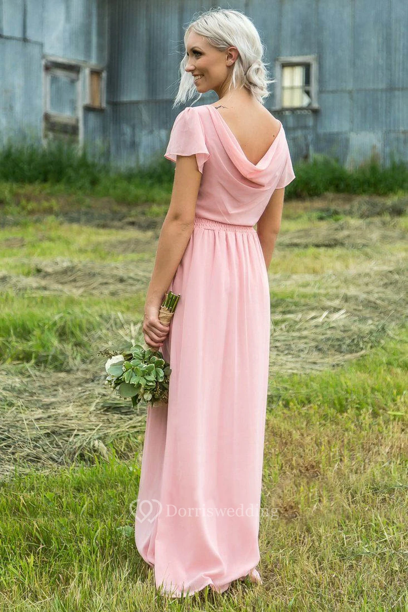 Simple Chiffon Bateau-neck Floor Length Bridesmaid Dress view 2