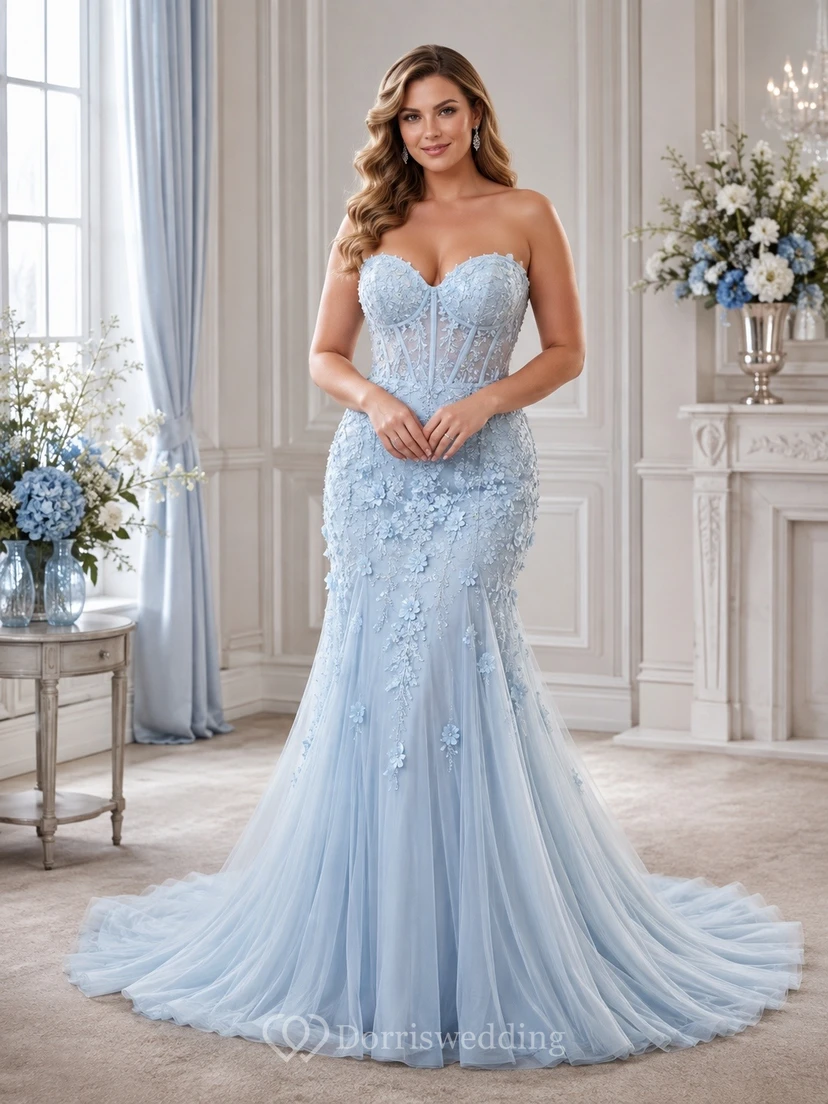 Vestido de novia bohemio sirena elegante y romántico con estampado floral, edición A de encaje.