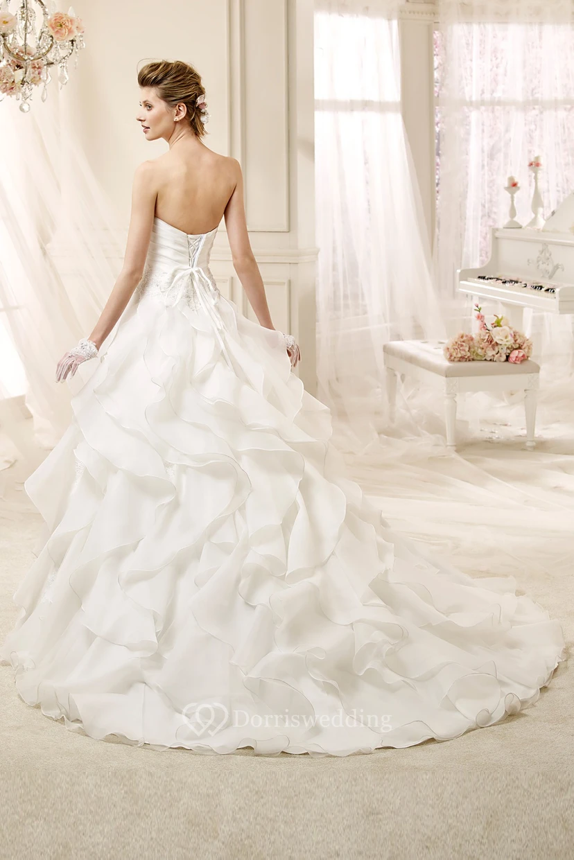 Strapless A-line Wedding Dress with Flowers and Ruffles  view 2