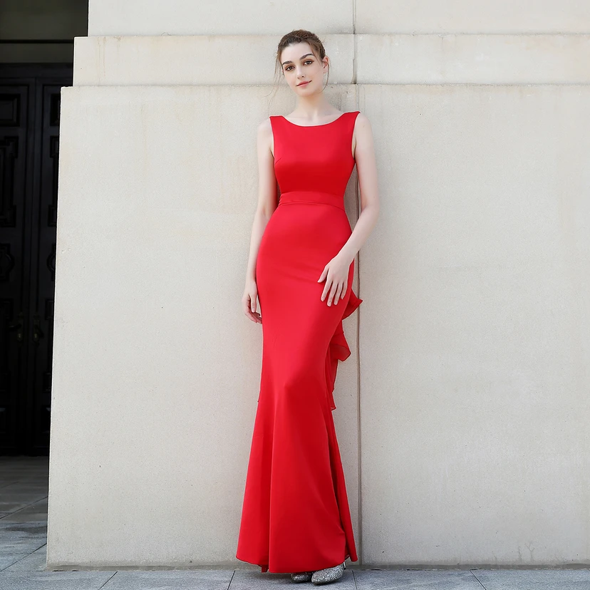 Abendkleid für die Braut, lang, ärmellos, rot, mit schmalem Meerjungfrauenschnitt, geeignet für Dankesbankette, Hochzeitsfeiern, Auto-Modelltreffen und Ausstellungen view 26